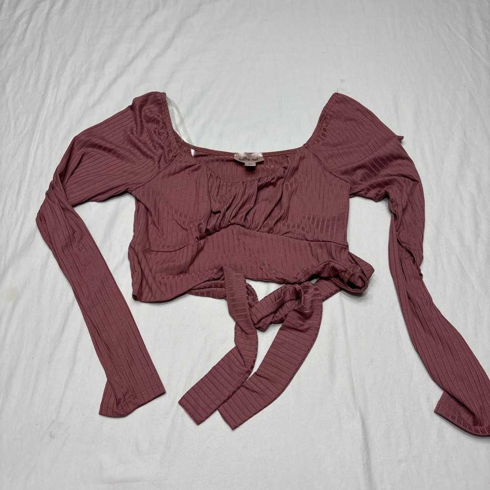 Willow & Root Pink Long Sleeve Ribbed  Crop Top Women's Size‎ XS With Waist Tie